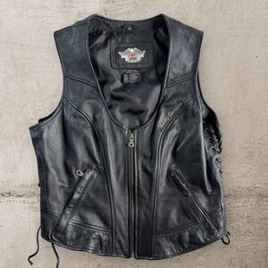 Vintage Harley-Davidson Leather Laced Vest Women’s Medium Black Biker Y2K